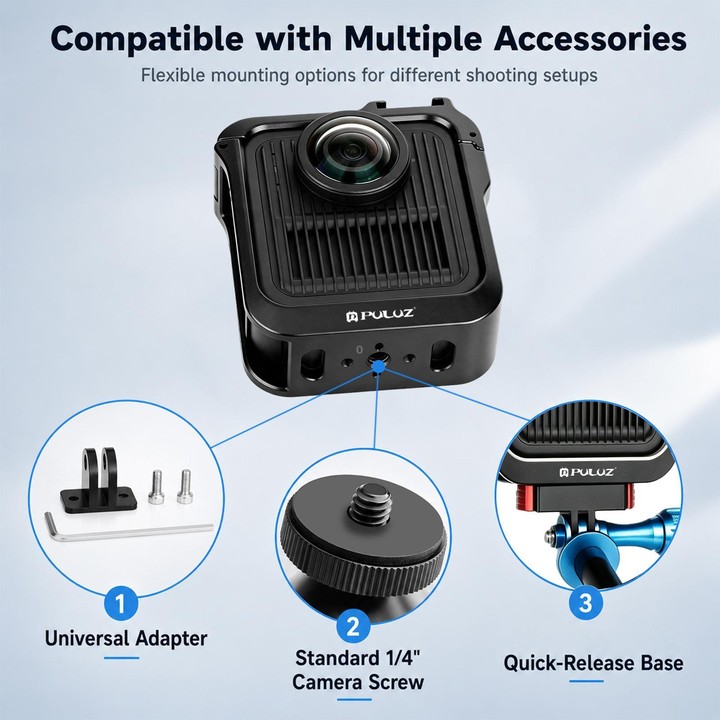 For GoPro MAX2 PULUZ Metal Camera Cage Frame with Cold Shoe & Adapter (Black)
