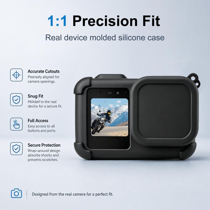 For GoPro MISSION 1 / 1 PRO PULUZ Body Silicone Protective Case with Lens Cover & Strap (Black)