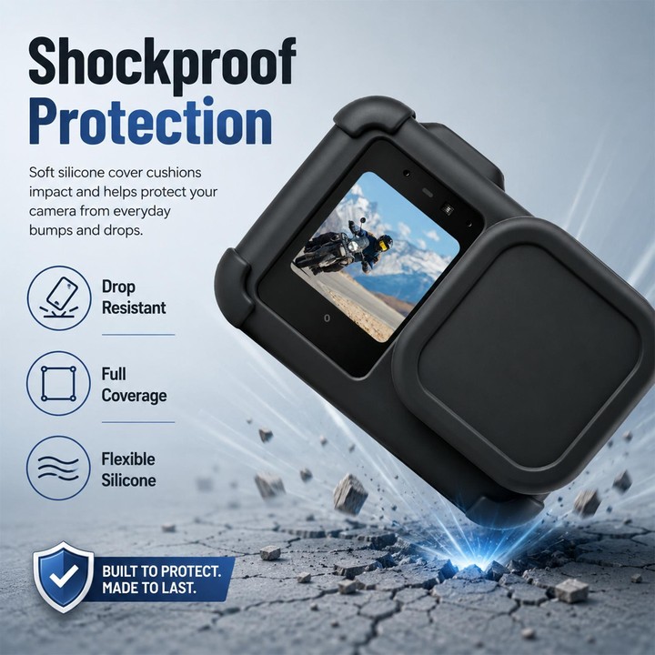 For GoPro MISSION 1 / 1 PRO PULUZ Body Silicone Protective Case with Lens Cover & Strap (Black)