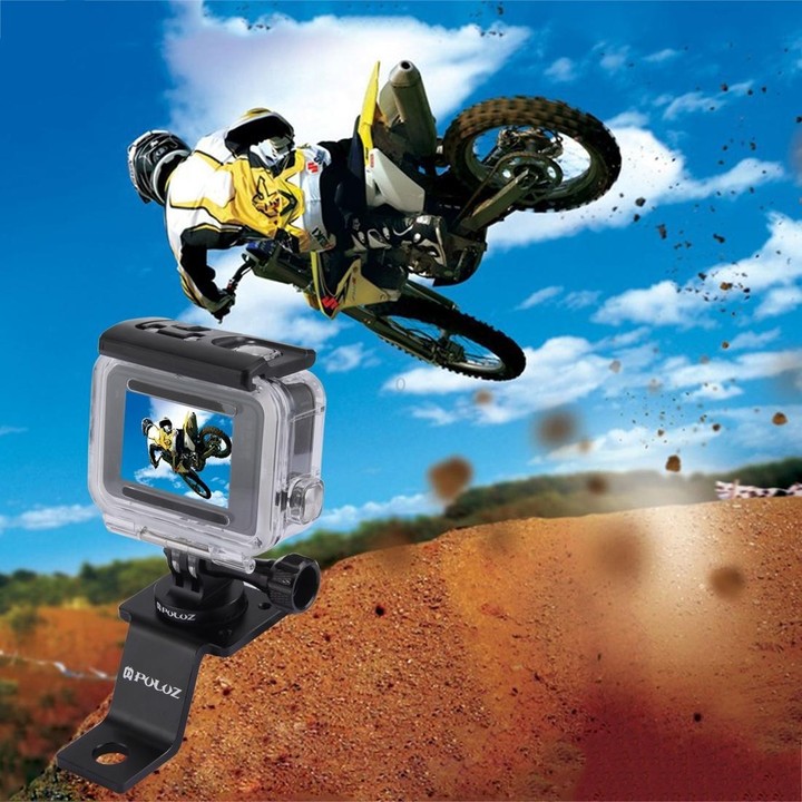 PULUZ Aluminum Alloy Motorcycle Fixed Holder Mount with Tripod Adapter & Screw for GoPro, Insta360, DJI and Other Action Cameras