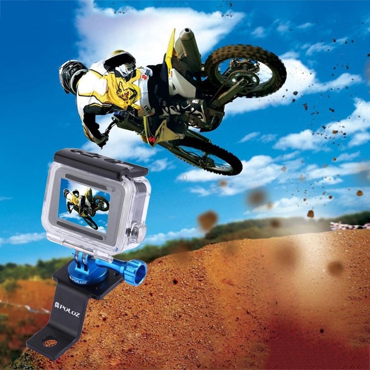 PULUZ Aluminum Alloy Motorcycle Fixed Holder Mount with Tripod Adapter & Screw for GoPro, Insta360, DJI and Other Action Cameras