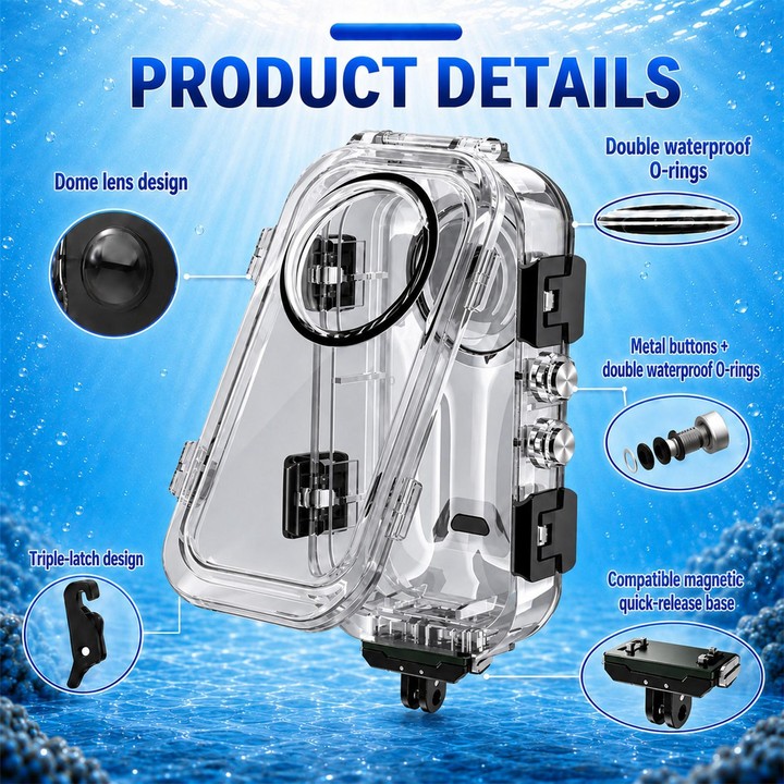 For Insta360 X6 PULUZ 60M / 196FT Underwater Waterproof Housing Invisible Magnetic Quick-Release Diving Case (Transparent)