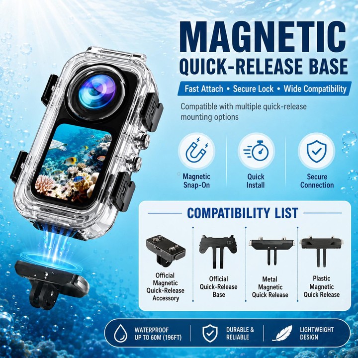 For Insta360 X6 PULUZ 60M / 196FT Underwater Waterproof Housing Invisible Magnetic Quick-Release Diving Case (Transparent)