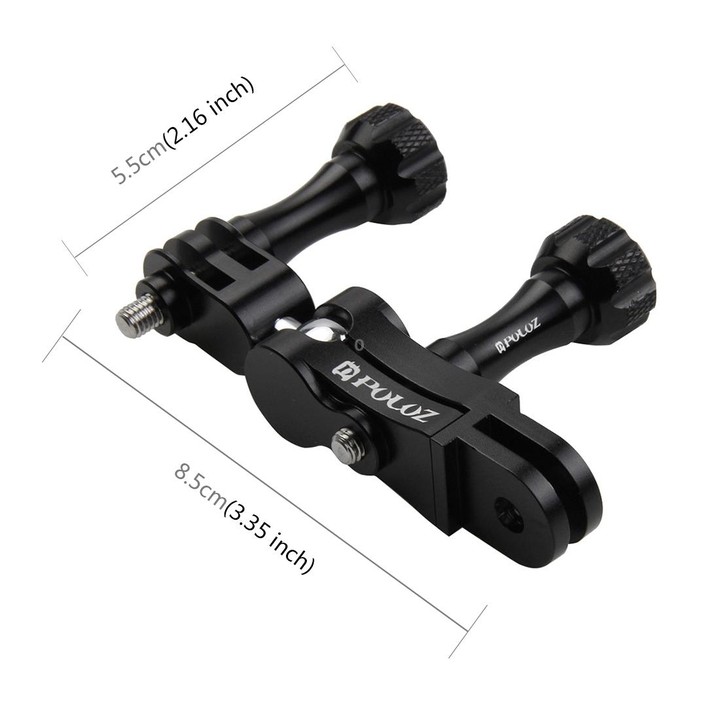 PULUZ CNC Aluminum Ball Joint Mount with 2 Long Screws for GoPro, Insta360, DJI and Other Action Cameras(Black)