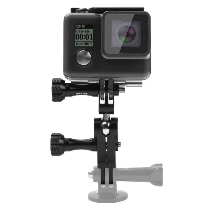 PULUZ CNC Aluminum Ball Joint Mount with 2 Long Screws for GoPro, Insta360, DJI and Other Action Cameras(Black)