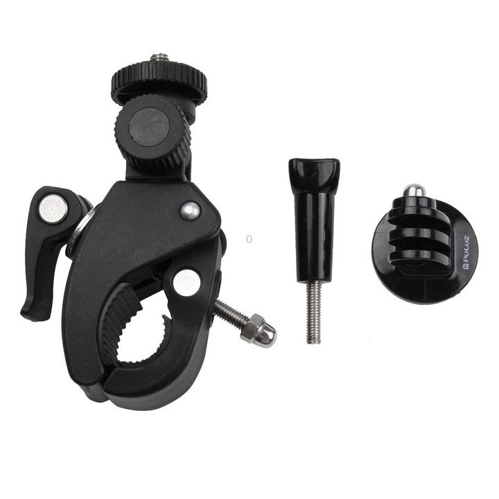 PULUZ Motorcycle Bicycle Handlebar Holder with Tripod Mount & Screw for GoPro, Insta360, DJI and Other Action Cameras(Black)