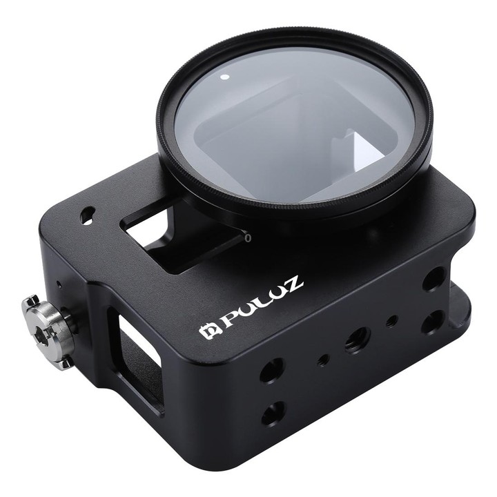 PULUZ Housing Shell CNC Aluminum Alloy Protective Cage with Insurance Frame & 52mm UV Lens for GoPro HERO(2018) /7 Black /6 /5(B