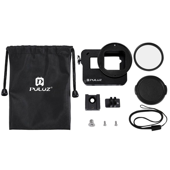 PULUZ Housing Shell CNC Aluminum Alloy Protective Cage with Insurance Frame & 52mm UV Lens for GoPro HERO(2018) /7 Black /6 /5(B