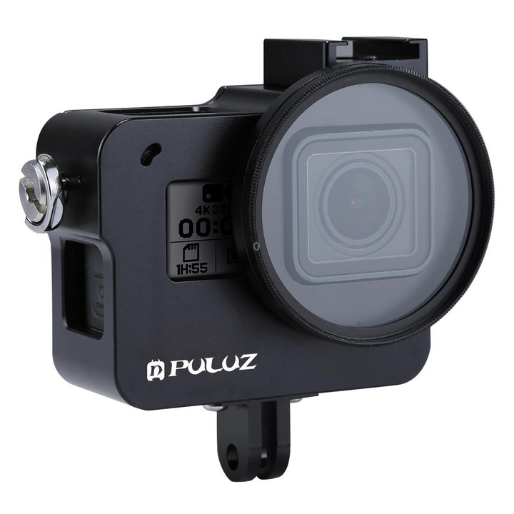 PULUZ Housing Shell CNC Aluminum Alloy Protective Cage with Insurance Frame & 52mm UV Lens for GoPro HERO(2018) /7 Black /6 /5(B