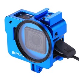 PULUZ Housing Shell CNC Aluminum Alloy Protective Cage with 52mm UV Lens for GoPro HERO(2018) /7 Black /6 /5(Blue)