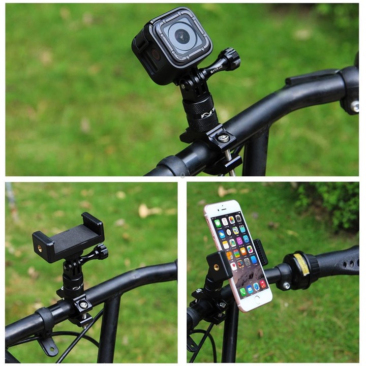 PULUZ 360 Degree Rotation Bike Aluminum Handlebar Adapter Mount with Screw for GoPro, Insta360, DJI and Other Action Cameras(Bla