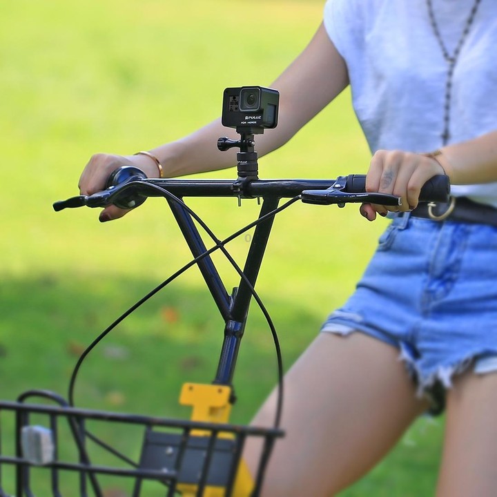 PULUZ 360 Degree Rotation Bike Aluminum Handlebar Adapter Mount with Screw for GoPro, Insta360, DJI and Other Action Cameras(Bla