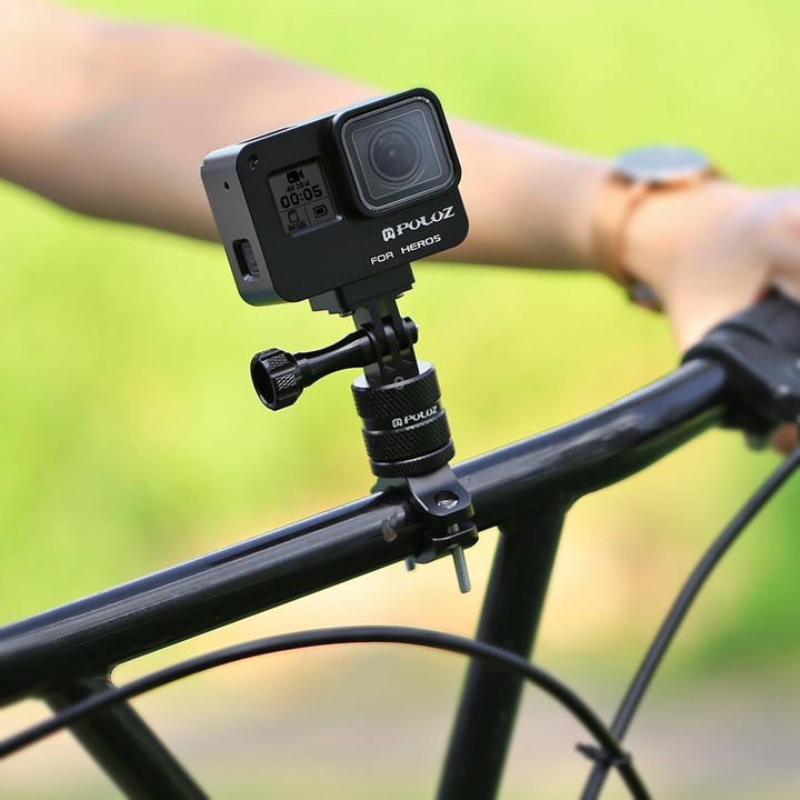 PULUZ 360 Degree Rotation Bike Aluminum Handlebar Adapter Mount with Screw for GoPro, Insta360, DJI and Other Action Cameras(Bla