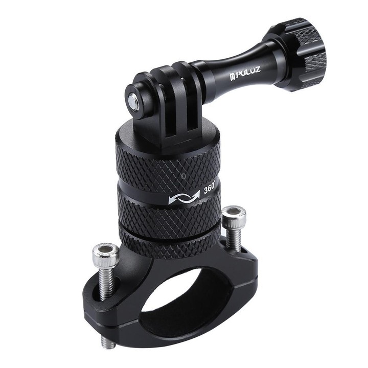 PULUZ 360 Degree Rotation Bike Aluminum Handlebar Adapter Mount with Screw for GoPro, Insta360, DJI and Other Action Cameras(Bla