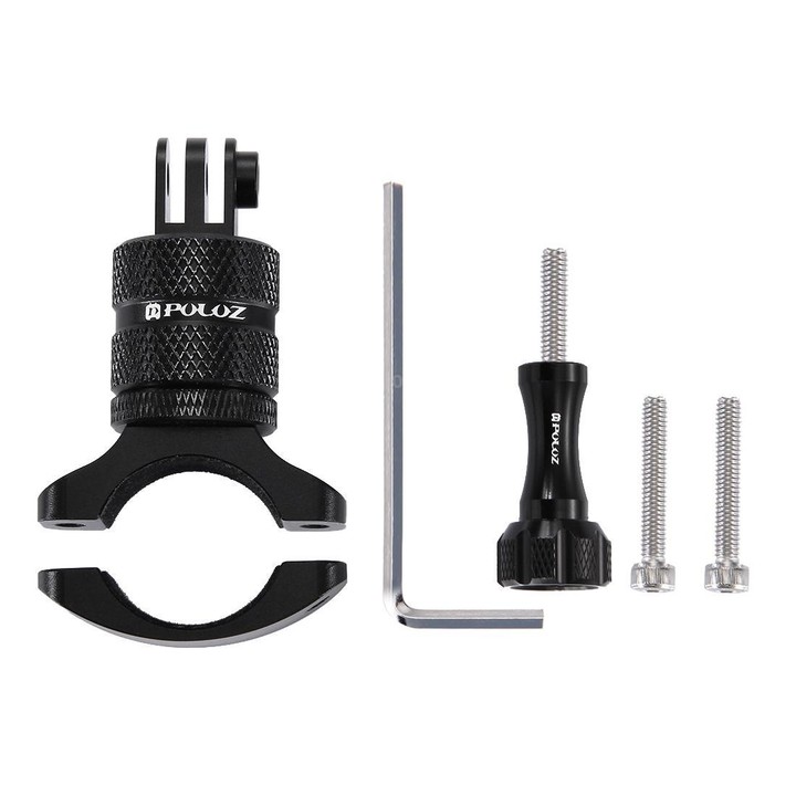 PULUZ 360 Degree Rotation Bike Aluminum Handlebar Adapter Mount with Screw for GoPro, Insta360, DJI and Other Action Cameras(Bla