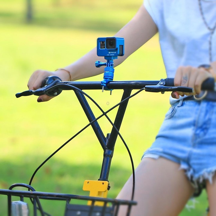 PULUZ 360 Degree Rotation Bike Aluminum Handlebar Adapter Mount with Screw for GoPro, Insta360, DJI and Other Action Cameras(Blu