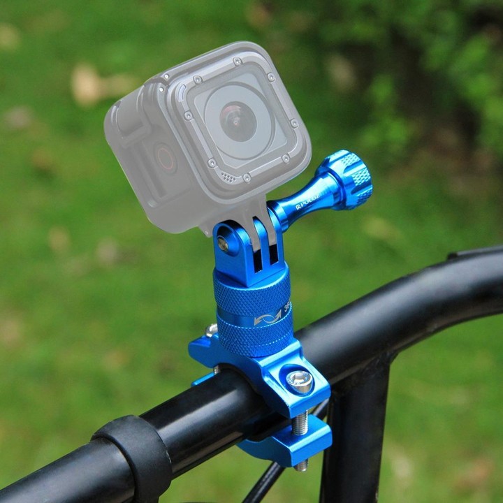 PULUZ 360 Degree Rotation Bike Aluminum Handlebar Adapter Mount with Screw for GoPro, Insta360, DJI and Other Action Cameras(Blu