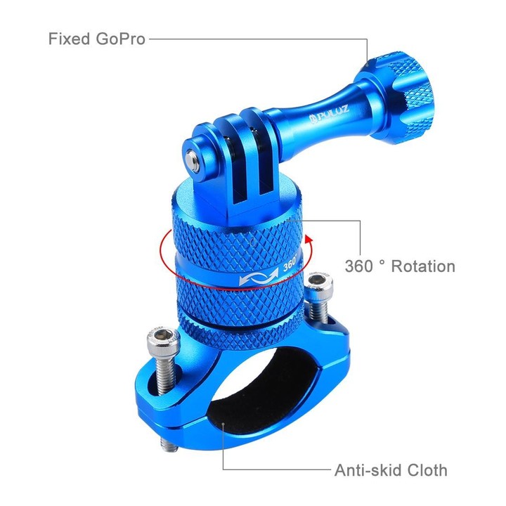 PULUZ 360 Degree Rotation Bike Aluminum Handlebar Adapter Mount with Screw for GoPro, Insta360, DJI and Other Action Cameras(Blu