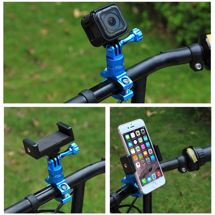 PULUZ 360 Degree Rotation Bike Aluminum Handlebar Adapter Mount with Screw for GoPro, Insta360, DJI and Other Action Cameras(Blu