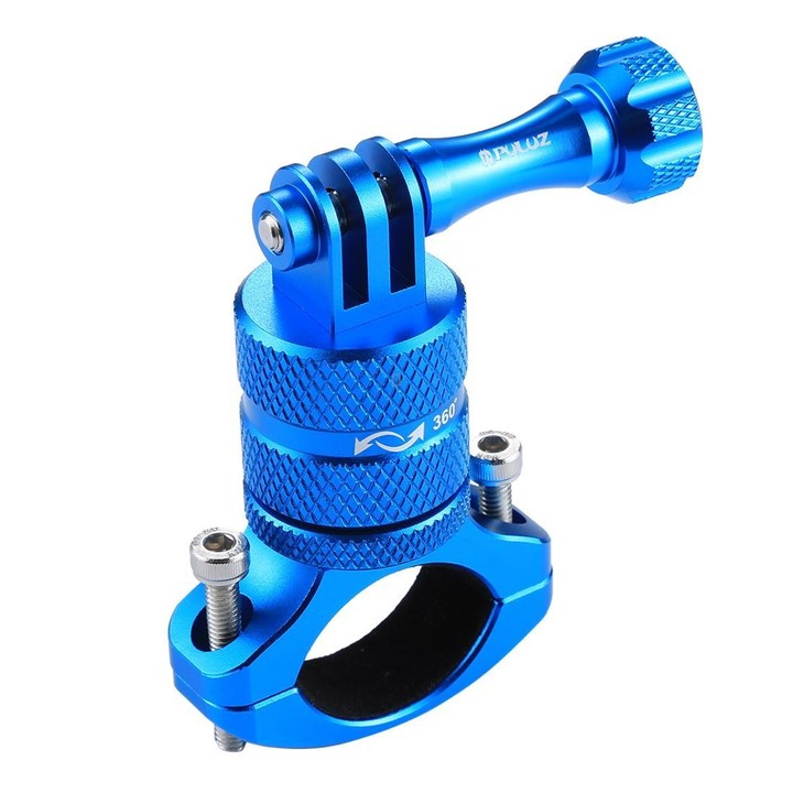 PULUZ 360 Degree Rotation Bike Aluminum Handlebar Adapter Mount with Screw for GoPro, Insta360, DJI and Other Action Cameras(Blu