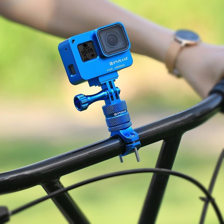 PULUZ 360 Degree Rotation Bike Aluminum Handlebar Adapter Mount with Screw for GoPro, Insta360, DJI and Other Action Cameras(Blu