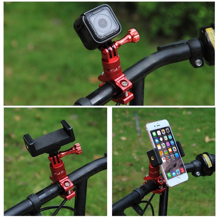 PULUZ 360 Degree Rotation Bike Aluminum Handlebar Adapter Mount with Screw for GoPro, Insta360, DJI and Other Action Cameras(Red