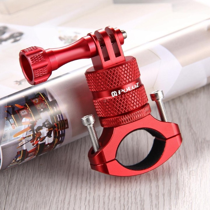 PULUZ 360 Degree Rotation Bike Aluminum Handlebar Adapter Mount with Screw for GoPro, Insta360, DJI and Other Action Cameras(Red
