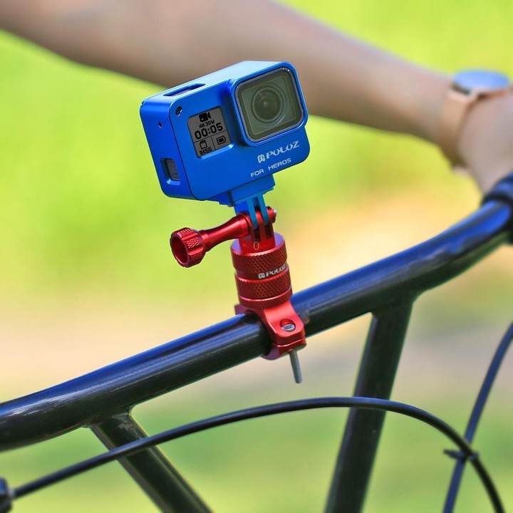 PULUZ 360 Degree Rotation Bike Aluminum Handlebar Adapter Mount with Screw for GoPro, Insta360, DJI and Other Action Cameras(Red