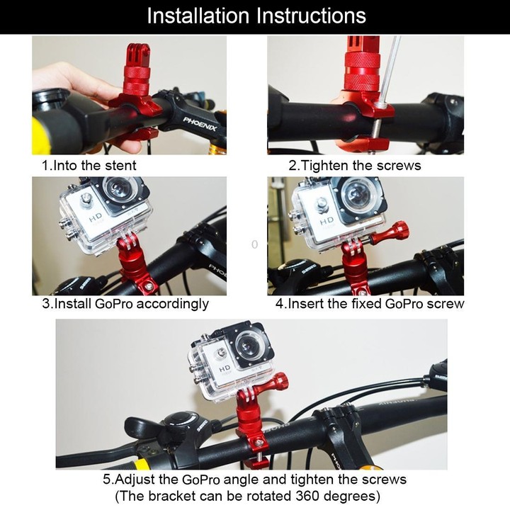 PULUZ 360 Degree Rotation Bike Aluminum Handlebar Adapter Mount with Screw for GoPro, Insta360, DJI and Other Action Cameras(Red