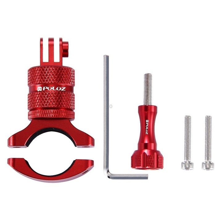 PULUZ 360 Degree Rotation Bike Aluminum Handlebar Adapter Mount with Screw for GoPro, Insta360, DJI and Other Action Cameras(Red