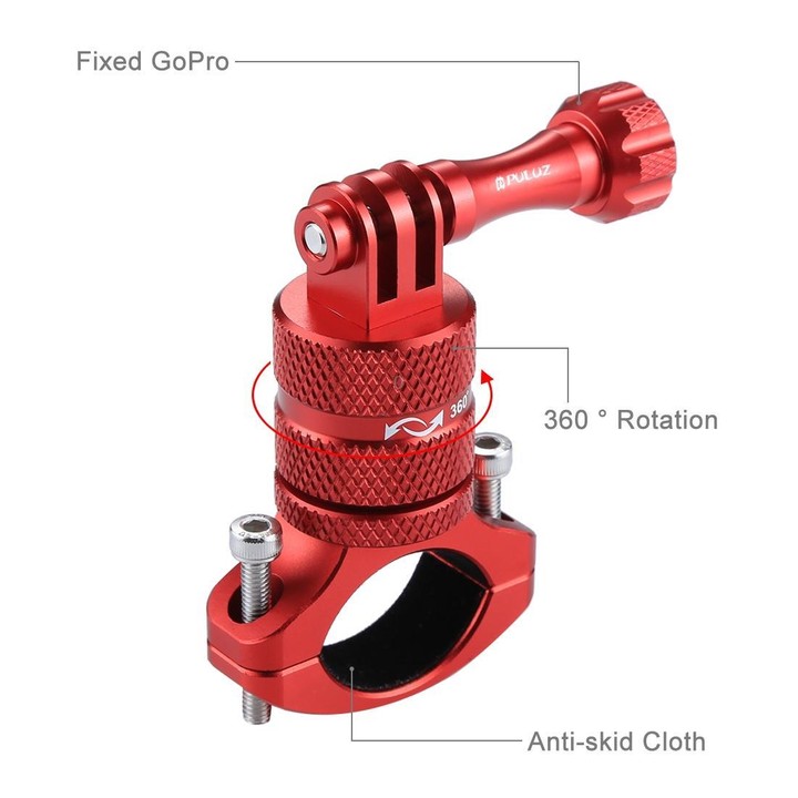 PULUZ 360 Degree Rotation Bike Aluminum Handlebar Adapter Mount with Screw for GoPro, Insta360, DJI and Other Action Cameras(Red