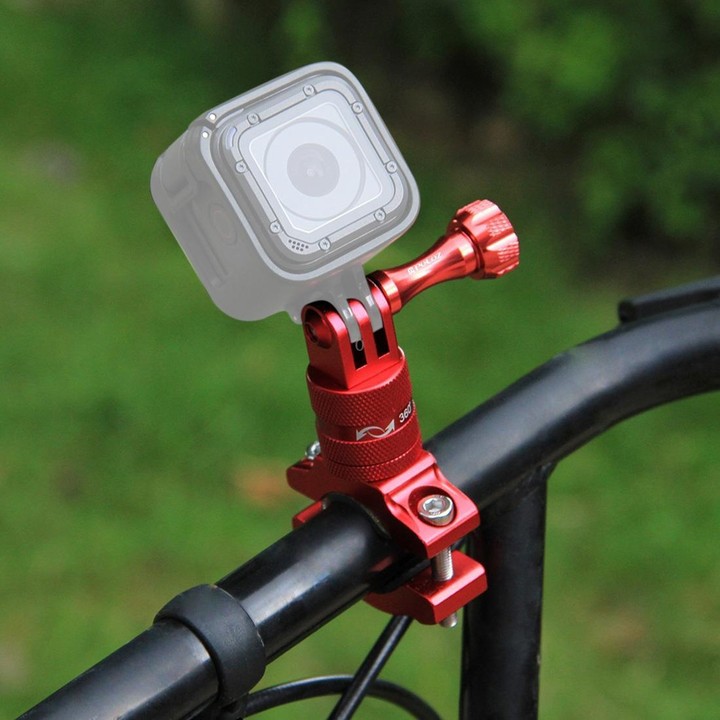 PULUZ 360 Degree Rotation Bike Aluminum Handlebar Adapter Mount with Screw for GoPro, Insta360, DJI and Other Action Cameras(Red