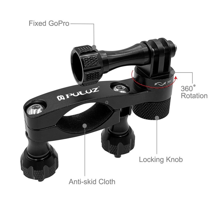 PULUZ 360 Degree Rotation Bike Aluminum Handlebar Adapter Mount with Screw for GoPro, Insta360, DJI and Other Action Cameras(Bla