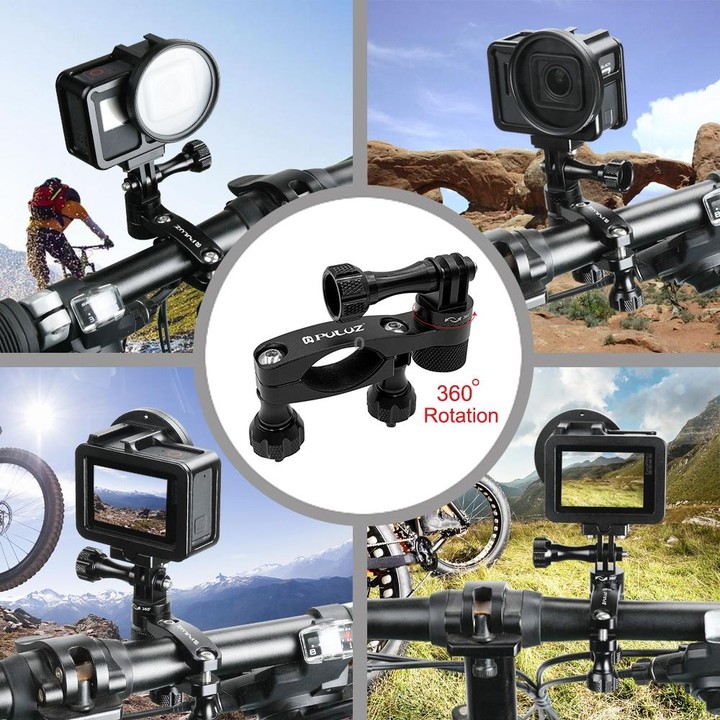 PULUZ 360 Degree Rotation Bike Aluminum Handlebar Adapter Mount with Screw for GoPro, Insta360, DJI and Other Action Cameras(Bla