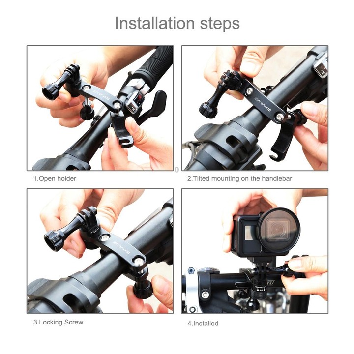 PULUZ 360 Degree Rotation Bike Aluminum Handlebar Adapter Mount with Screw for GoPro, Insta360, DJI and Other Action Cameras(Bla
