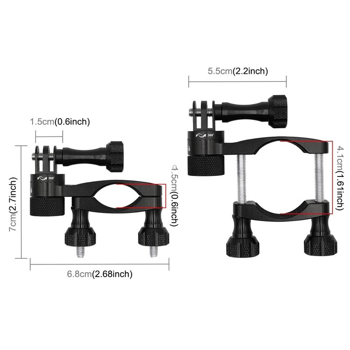 PULUZ 360 Degree Rotation Bike Aluminum Handlebar Adapter Mount with Screw for GoPro, Insta360, DJI and Other Action Cameras(Bla