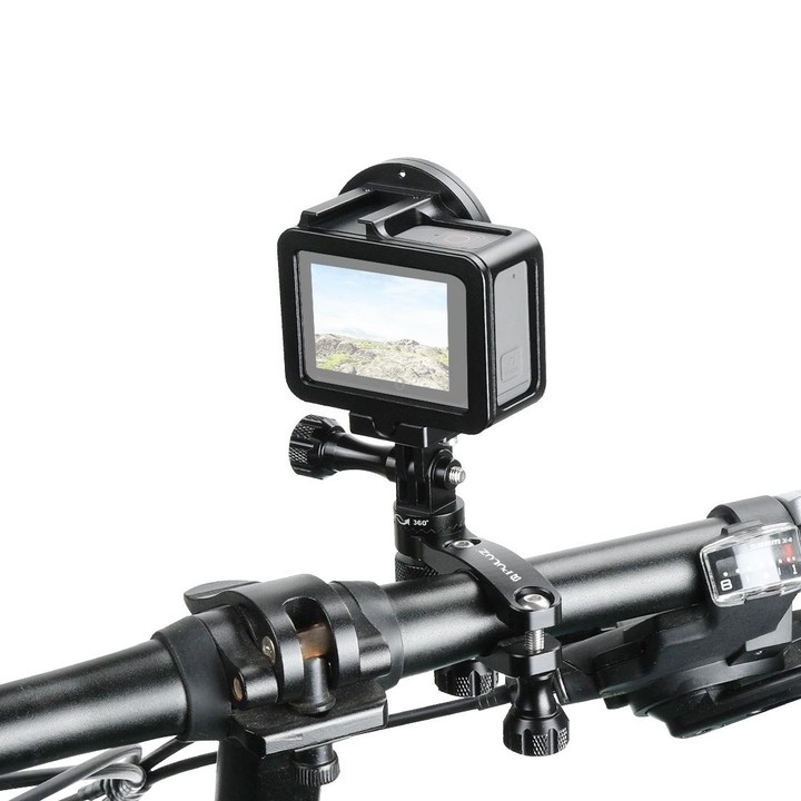 PULUZ 360 Degree Rotation Bike Aluminum Handlebar Adapter Mount with Screw for GoPro, Insta360, DJI and Other Action Cameras(Bla