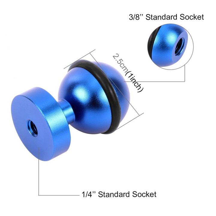 PULUZ CNC Aluminum Ball Head Adapter Mount for GoPro, Insta360, DJI and Other Action Cameras, Diameter: 2.5cm(Blue)