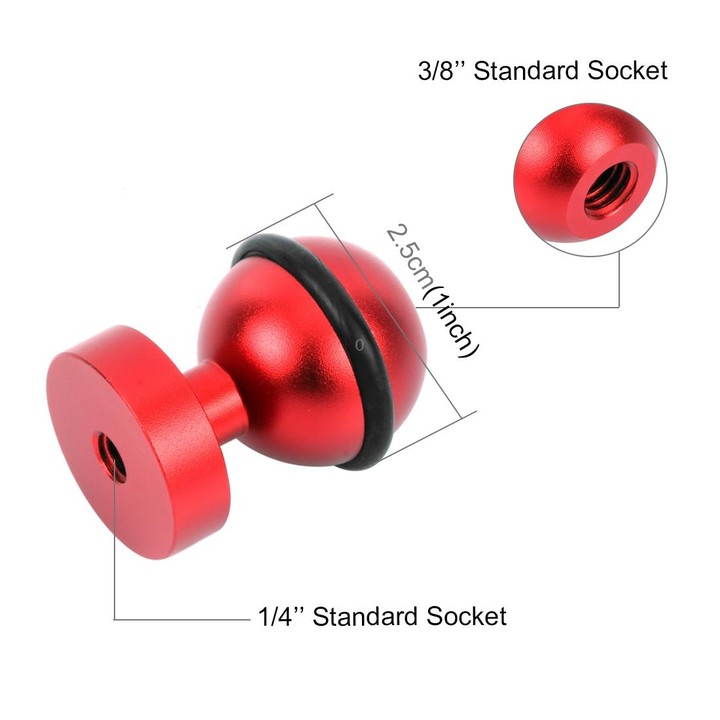 PULUZ CNC Aluminum Ball Head Adapter Mount for GoPro, Insta360, DJI and Other Action Cameras, Diameter: 2.5cm(Red)
