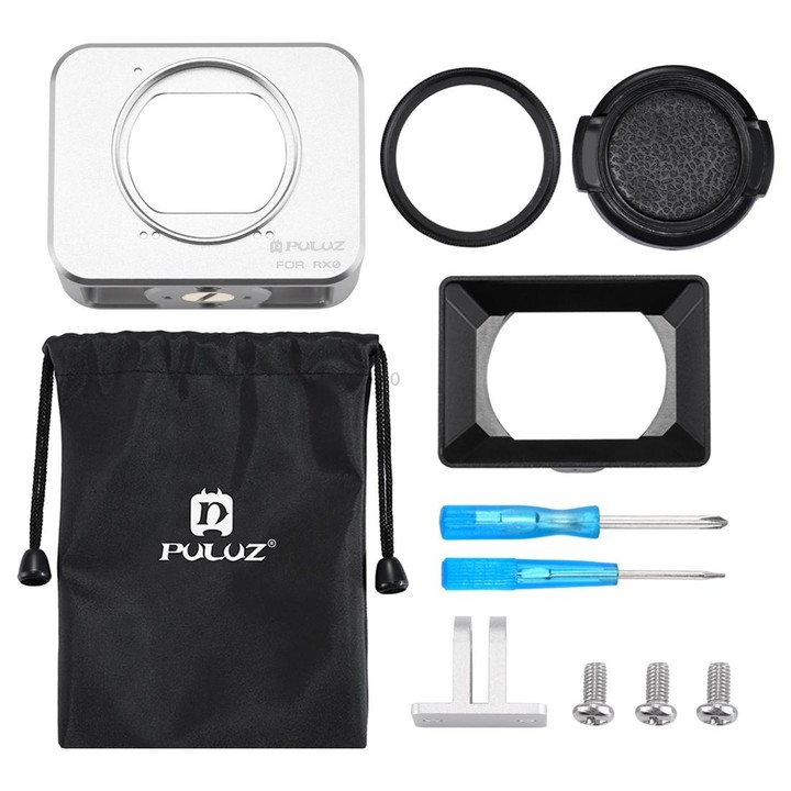 PULUZ for Sony RX0 Aluminum Alloy Protective Cage + 37mm UV Filter Lens + Lens Sunshade with Screws and Screwdrivers(Silver)