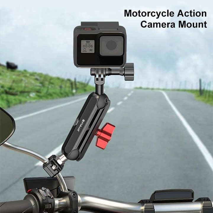 PULUZ Motorcycle Rearview Small Clamp CNC Metal Magic Arm Rod Mount (Black)