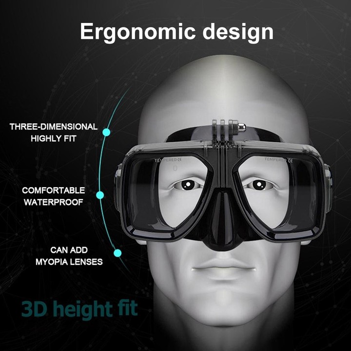 PULUZ Water Sports Diving Equipment Diving Mask Swimming Glasses for GoPro, Insta360, DJI and Other Action Cameras(Black)