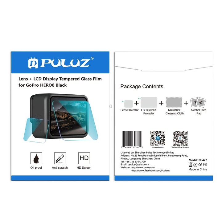 PULUZ for GoPro HERO8 Black Lens + LCD Display 9H 2.5D Tempered Glass Film