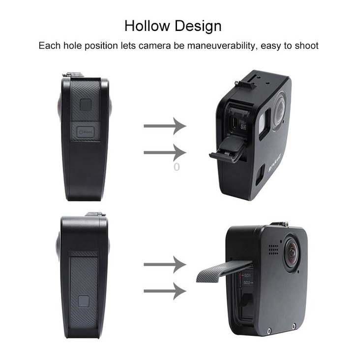 PULUZ for GoPro Fusion Housing Shell CNC Aluminum Alloy Protective Cage with Basic Mount & Lens Caps(Black)