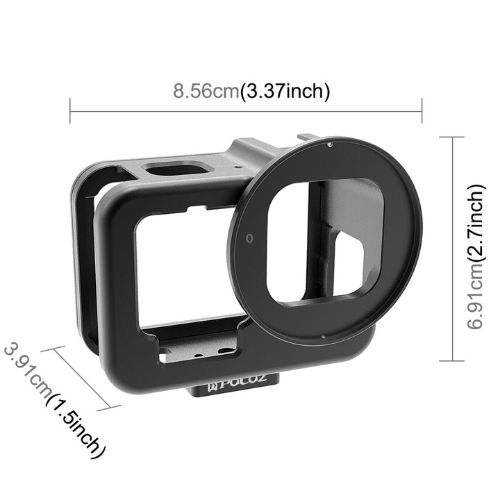 For GoPro HERO13 Black /12 Black /11 Black /10 Black /9 Black PULUZ Thin Housing Shell CNC Aluminum Alloy Protective Cage with I