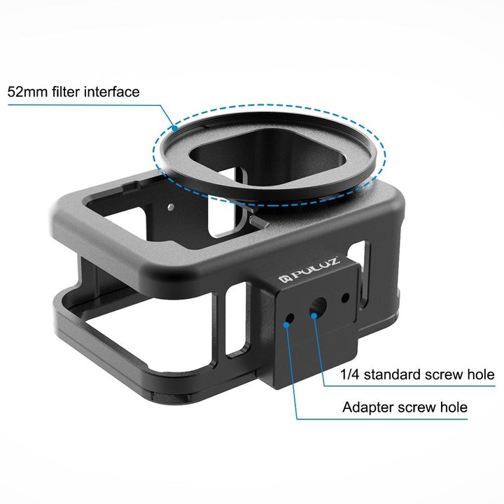 For GoPro HERO13 Black /12 Black /11 Black /10 Black /9 Black PULUZ Thin Housing Shell CNC Aluminum Alloy Protective Cage with I