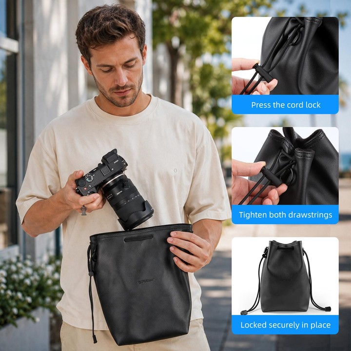 PULUZ Camera Protective Inner Bag Thick Padded Carrying Pouch with Shoulder Strap for Mirrorless & DSLR Cameras, Size: L (Black)