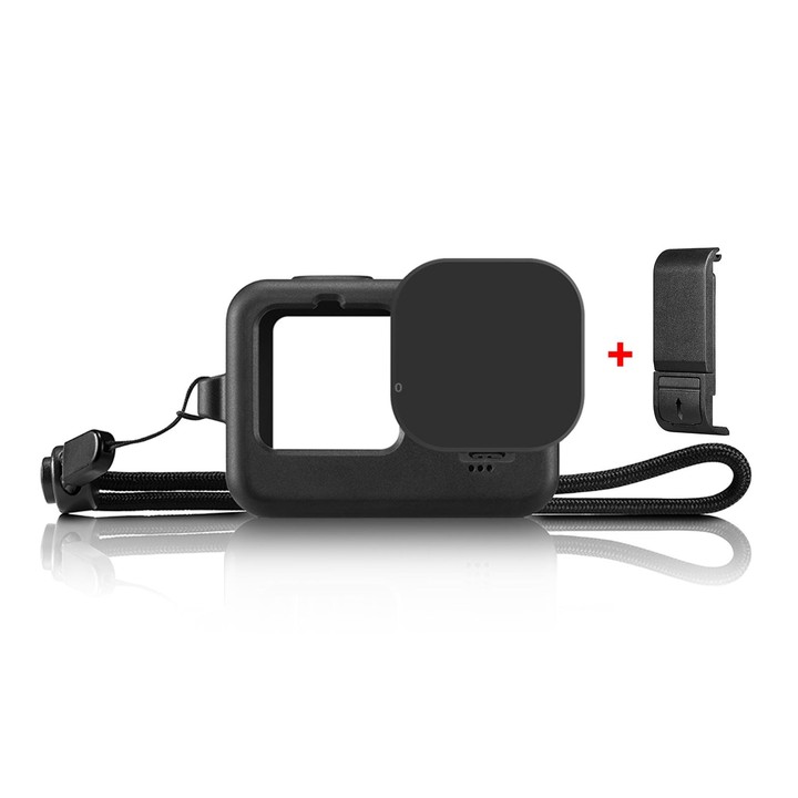 PULUZ for GoPro HERO12 Black /11 Black /10 Black /9 Black Silicone Protective Case + POM Side Interface Cover with Wrist Strap &