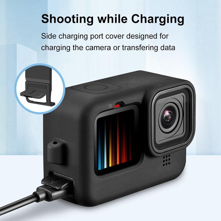 PULUZ for GoPro HERO12 Black /11 Black /10 Black /9 Black Silicone Protective Case + POM Side Interface Cover with Wrist Strap &