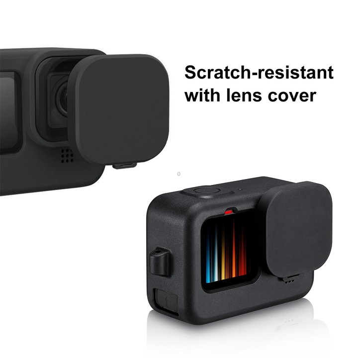 PULUZ for GoPro HERO12 Black /11 Black /10 Black /9 Black Silicone Protective Case + POM Side Interface Cover with Wrist Strap &